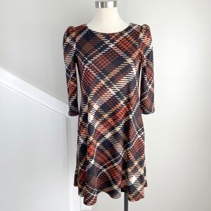 Jessica Howard Knit Mini Dress with Pockets in Autumn Plaid - Size S